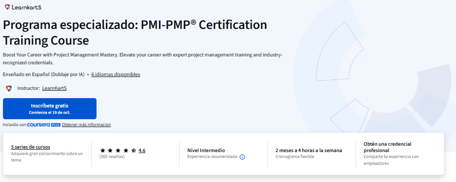 Programa especializado: PMI-PMP® Certification Training Course