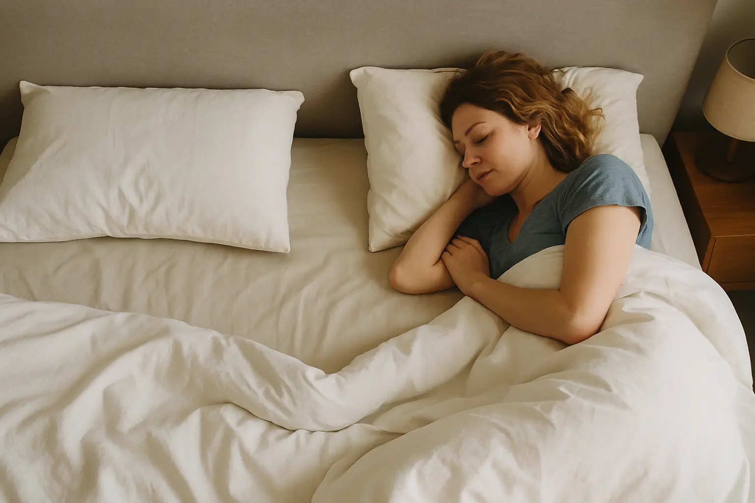 Persona durmiendo siempre del mismo lado de la cama, dejando espacio vacío en el lado opuesto.