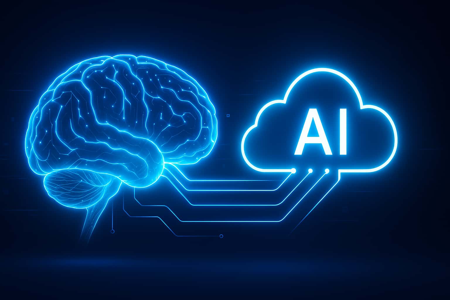 Cerebro digital azul conectado a una nube de inteligencia artificial, simbolizando el uso de IA generativa en plataformas como Google Cloud.